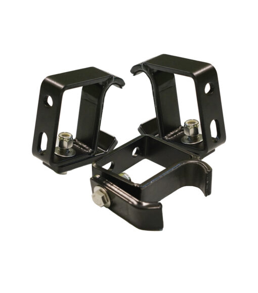 a pair of black metal brackets