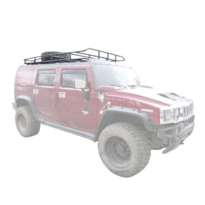 a red vehicle with a rack on top