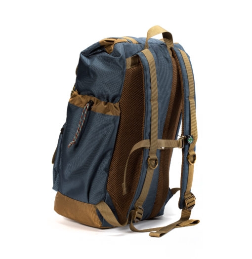 Gun metal blue and tan getaway backpack