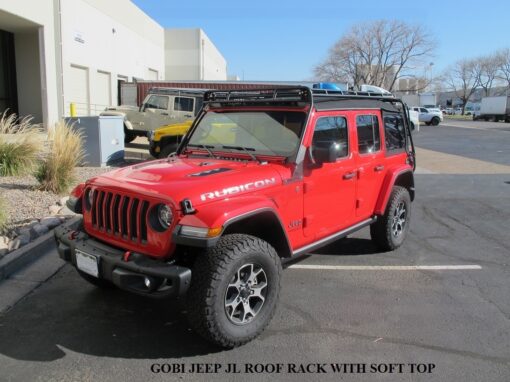 Jeep jl 4door sky-one touch stealth rack gobi jeep jl soft top retraction image 1