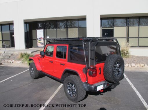 Jeep jl 4door sky-one touch stealth rack gobi jeep jl soft top retraction image 3