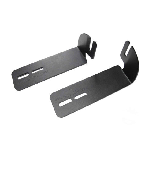 a pair of black metal brackets