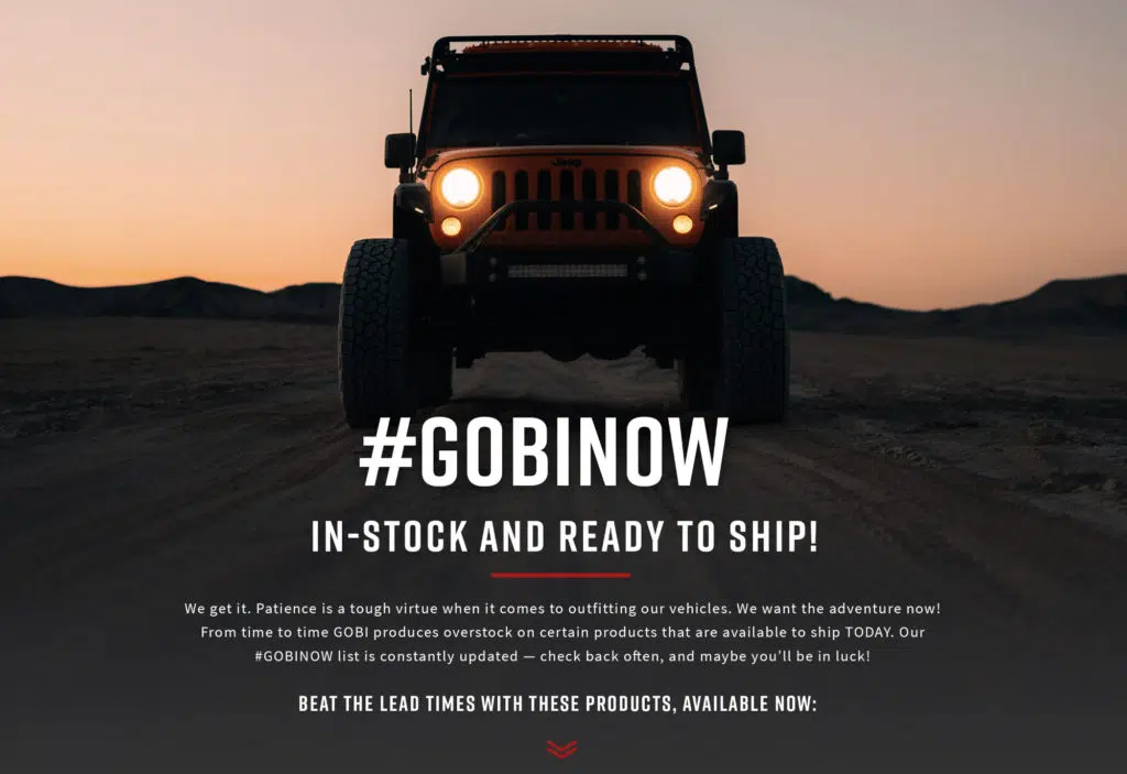 Banner gobinow gobi now -- products available for immediate shipping