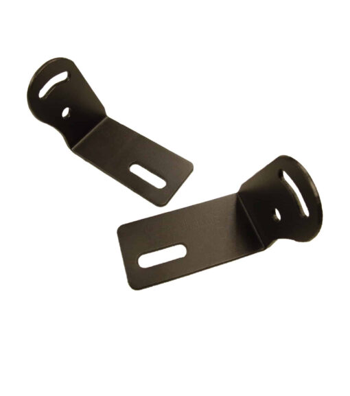 a pair of black metal brackets