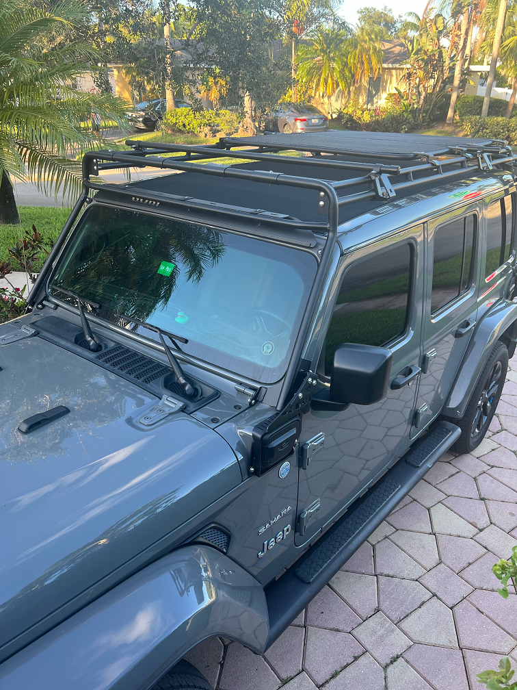 Jeep Wrangler 4xe SkyOne Touch Power Top Stealth Rack Multi-Light/ 50″ LED | GOBI Racks Wrangler SkyOne Touch