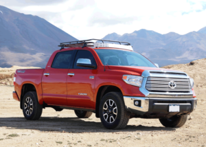 Red Toyota Tundra in Overland Adventure with GOBI Racks Roof Rack