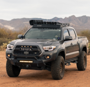 Black Toyota Tacoma with a GOBI Racks Roof Rack