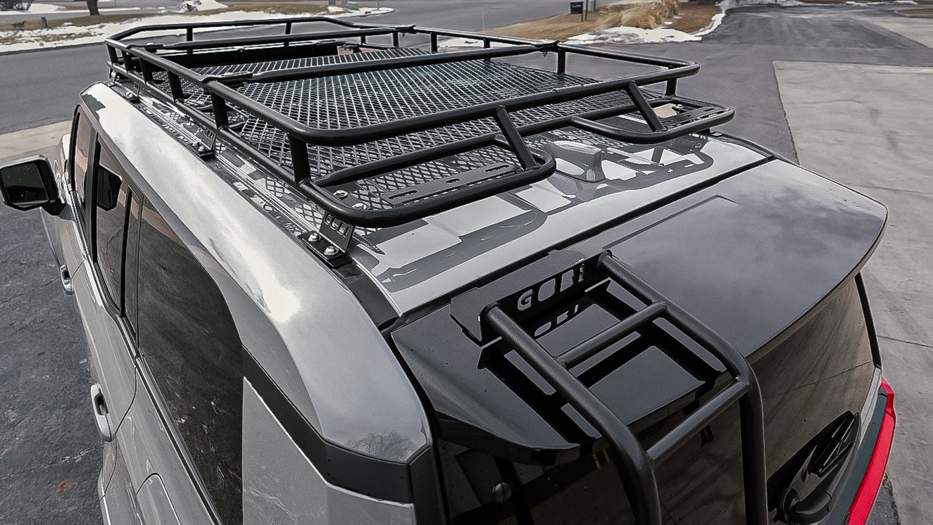 Lexus GX550 GOBI Rear Driver Side Ladder | GOBI Racks Close-up of GOBI Ladder Mount on Lexus GX550 – No-Drill Bracket System